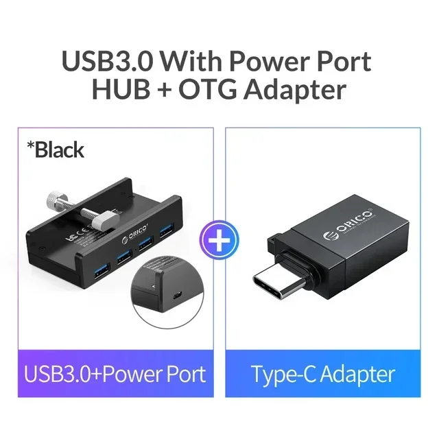 ORICO USB 3.0 Hub mit Netzteil USB3.0 Splitter Adapter Clip-Typ Multi Splitter Hochgeschwindigkeits-Datenübertragung für Laptop PC: Gelb