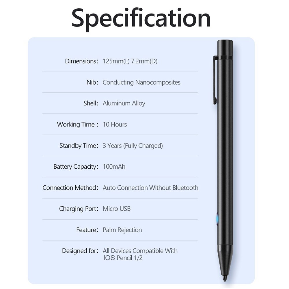Capacitive Screen Stylus Pen Drawing Touch Smart Pencil for iPad Air Mini 5