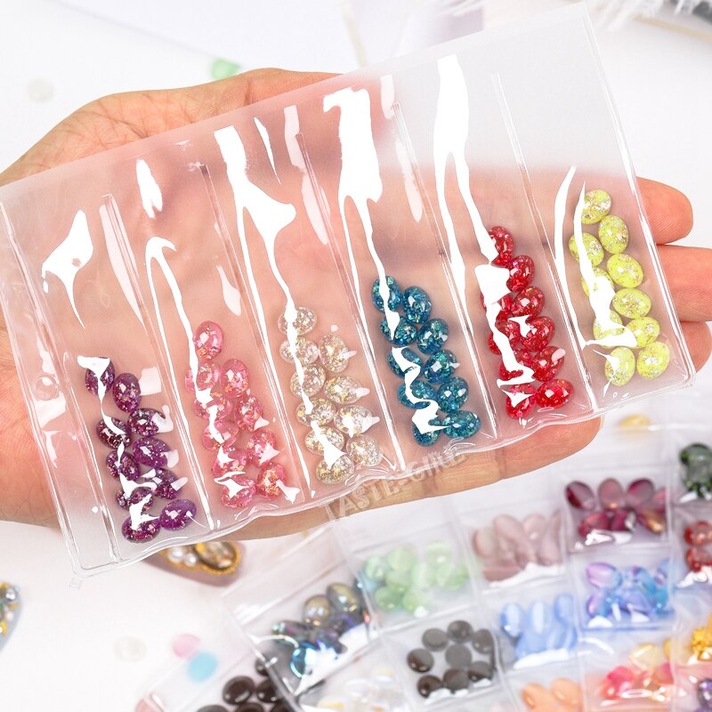 60 unids/pack 3D Oval redondo ojo de gato Cymophane claro de ámbar joya acrílico arte de uñas de diamante de imitación gemas decoración manicura puntas DIY