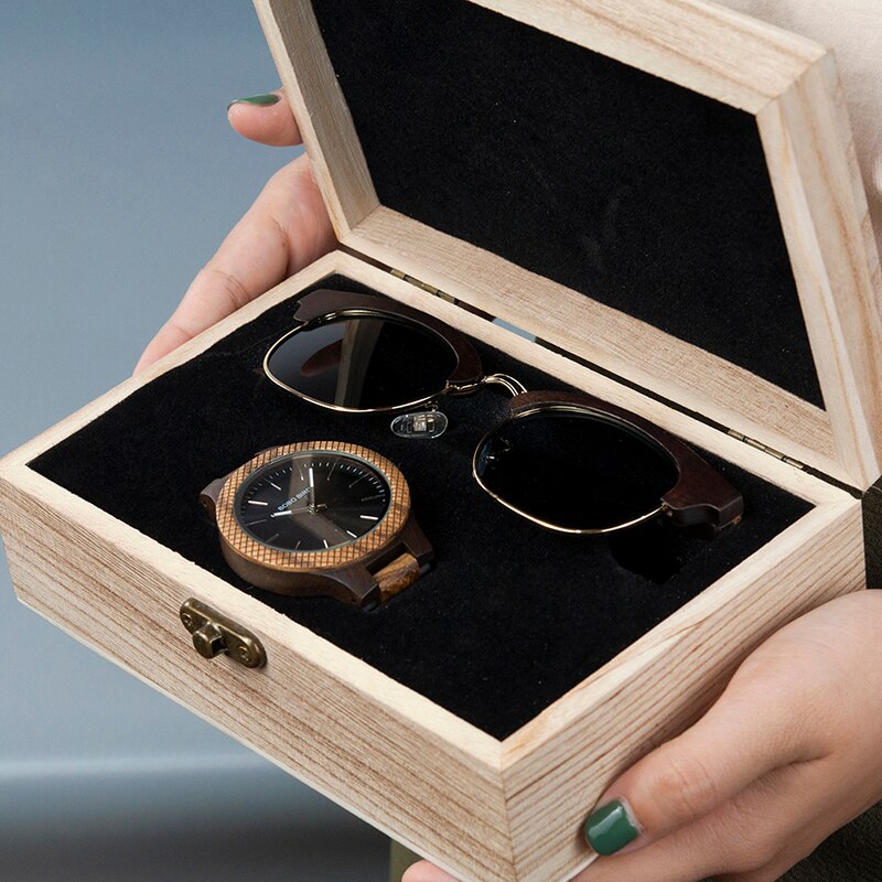BOBO BIRD-gafas de sol de reloj para hombre, conjunto de relojes de madera de cuarzo con movimiento japonés, para hombre