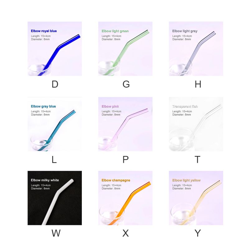 Rainbow Color Reusable High Temperature Resistant Glass Drinking Straws Bent Drinking Straw Milk Drinkware Bar Party Accessory