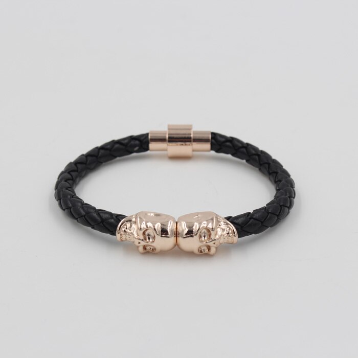 Magnet Punk Leder Kette Armbinde Zwei Schädel Charme Armbinde Armreifen Schmuck Für Männer Frauen: Modell 2