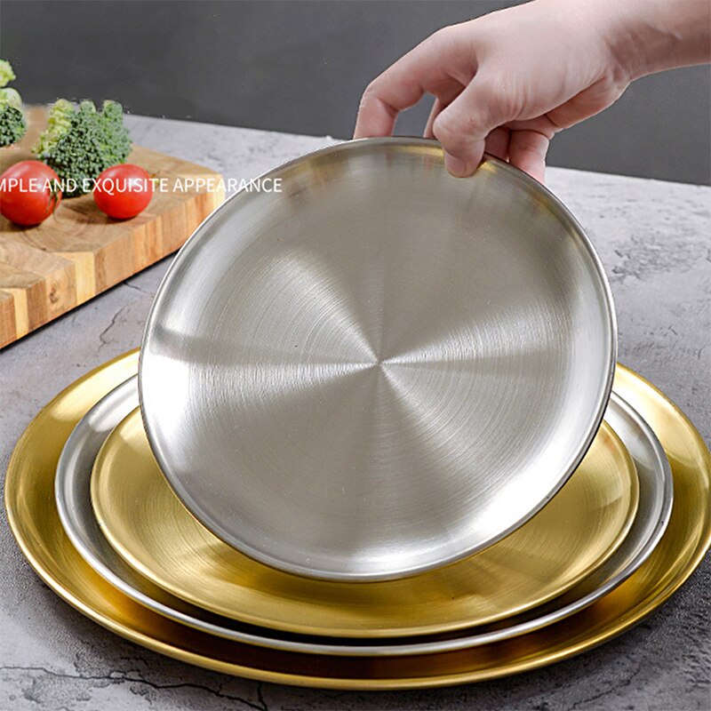 Styl europejski płytkie talerze złota płyta jadalna serwująca naczynia okrągły talerz ciasto taca zachodnia stek okrągła taca talerze kuchenne
