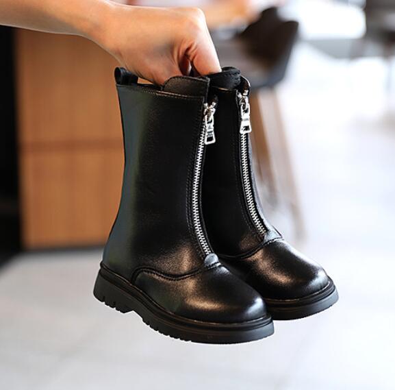 Herfst winter kinderlaarzen voor meisjes coole rubberlaarzen kniehoge kinder motorlaarzen lange laarzen martin laarzen zwart: Zwart / 35 ( binnenzool 21.1cm)