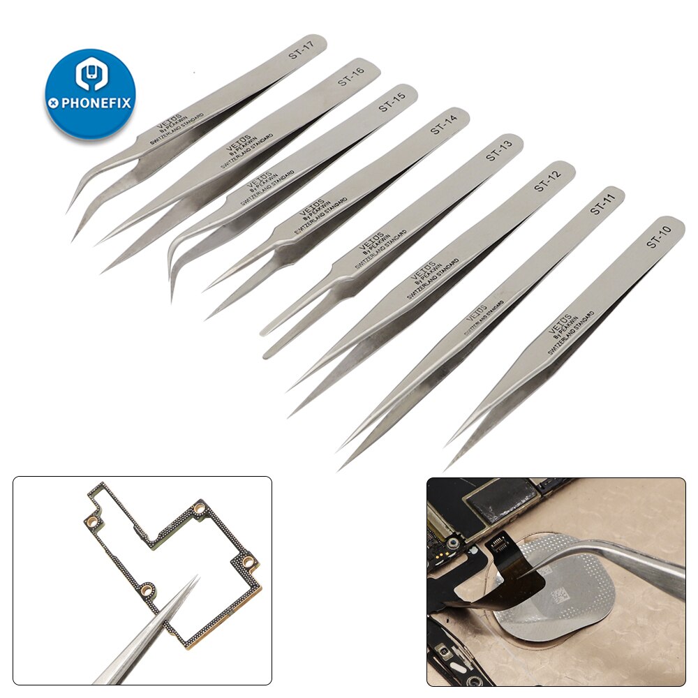DIY Electronics Industrial ESD Safe Non-magnetic Anti-static Precision Tweezers Stainless Forceps Phone Repair Hand Tools Sets
