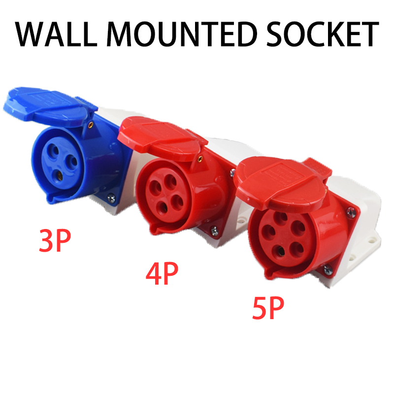 IP44 Industrial Plug and Socket Waterproof Connector 3PIN 4PIN 5PIN 16A/32A Waterproof Electrical Connection Wall Mount Socket: Dark Grey / Under 5Pcs / 3P