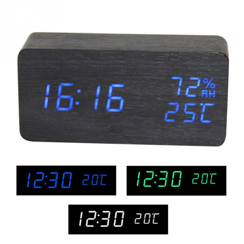 Bedroom Alarm Clock Home Bedside Desktop Wood Alarm Clock Living Room Multifunction Electronic LED Display Desk Alarm Clock