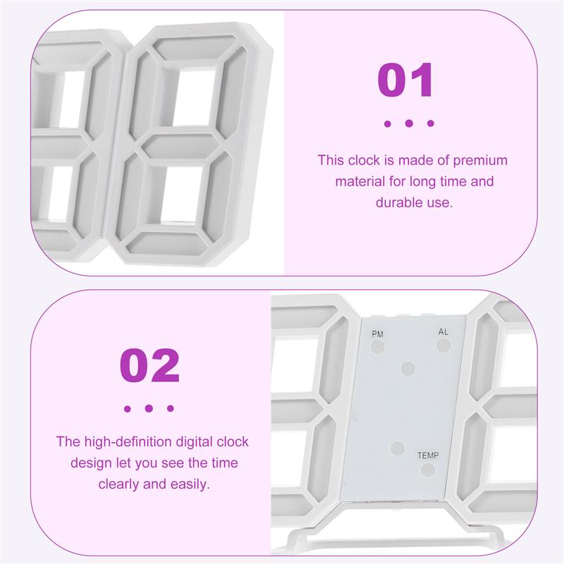 1 Set Wall-mounted LED 3D Clock Home Wall Digital Clock Useful Alarm Wall Clock