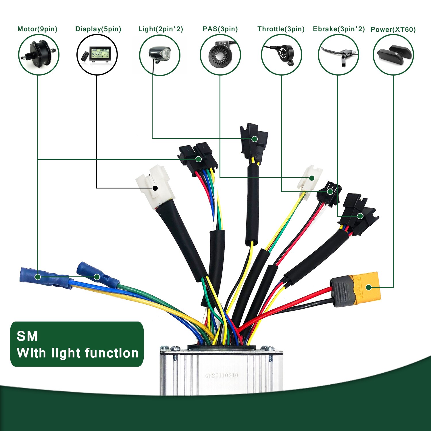 KT Controller 36V 48V 250W 350W 500W 750W 1000W 1500W Waterproof Brushless Electric Bicycle Controller with Light Function
