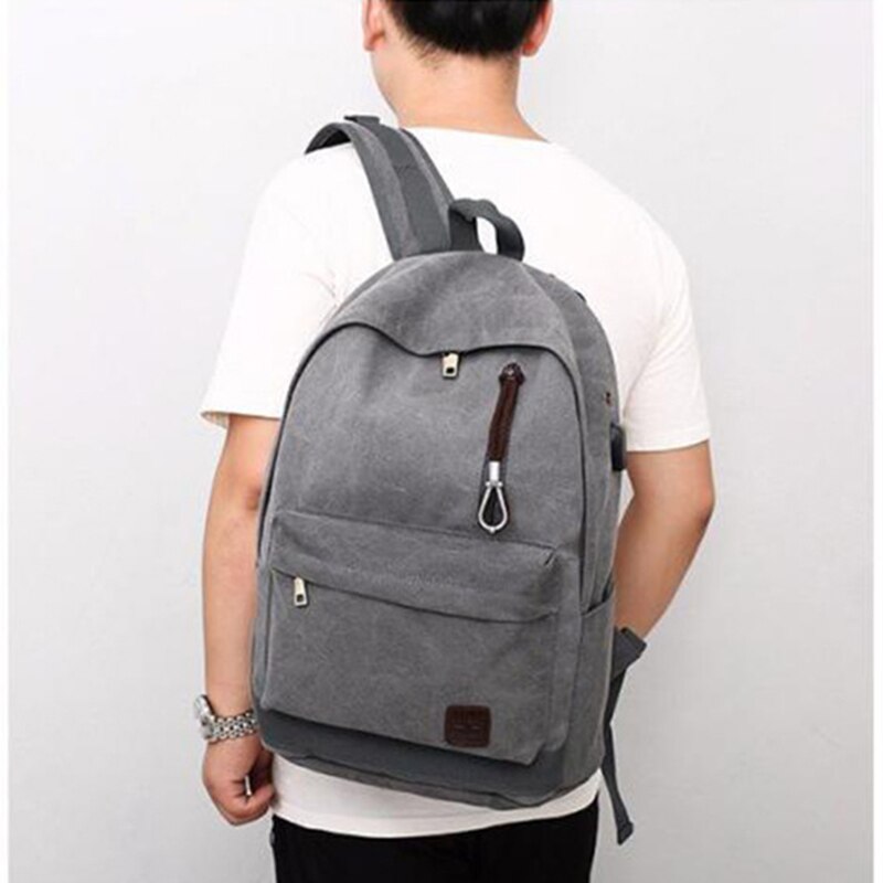 Boshikang Herren Rucksack Reine Baumwolle Leinwand USB Ladung Hochschule Schüler Schule Taschen Laptop Reise Rucksack Für Teenager