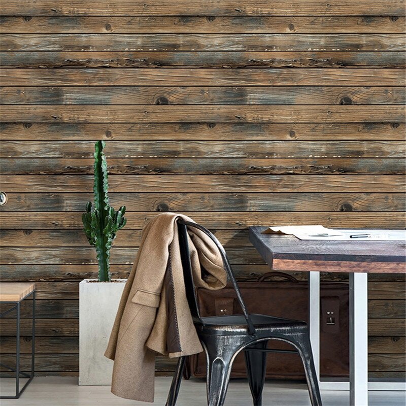 retro 3Dsimulation wood board wood grain stickers self-adhesive imitation wood wall stickers restaurant background wallpaper: 45cmx3m