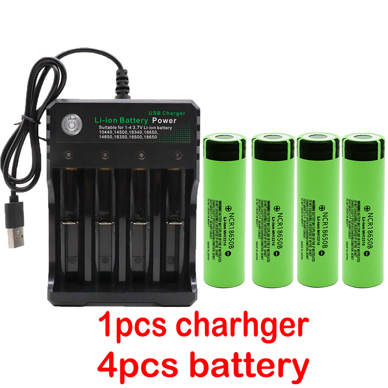 Original 18650 Rechargeable Batteries NCR18650B 3.7v 3400mah 18650 Lithium Replacement Battery for Flashlight batteries charger: 4pcs 18650  charger
