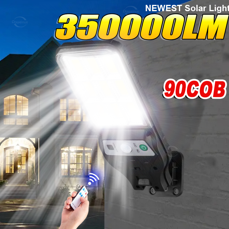350000 LM Outdoor Solar Lights Bewegingssensor Solar 3-modi Waterdichte beveiliging Wandverlichting voor Patio Tuindeur Straatverlichting