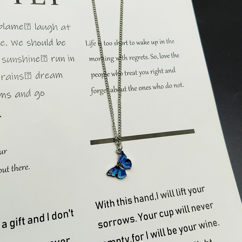 collar con colgante de mariposa azul púrpura a la para mujer, collar bonito Vintage bonito para chica, joyería para y boda: B