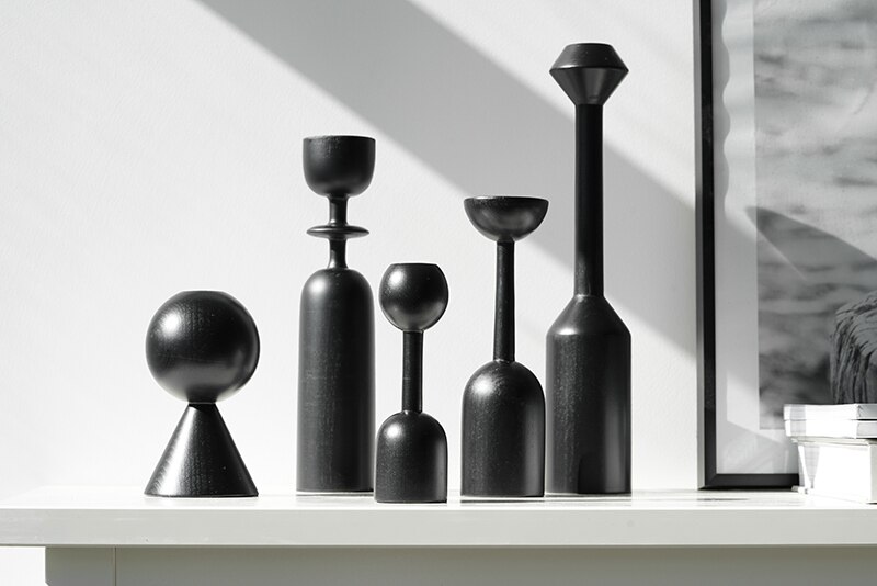 Zwarte houten kaarsenhouder zwarte kaarsenhouder