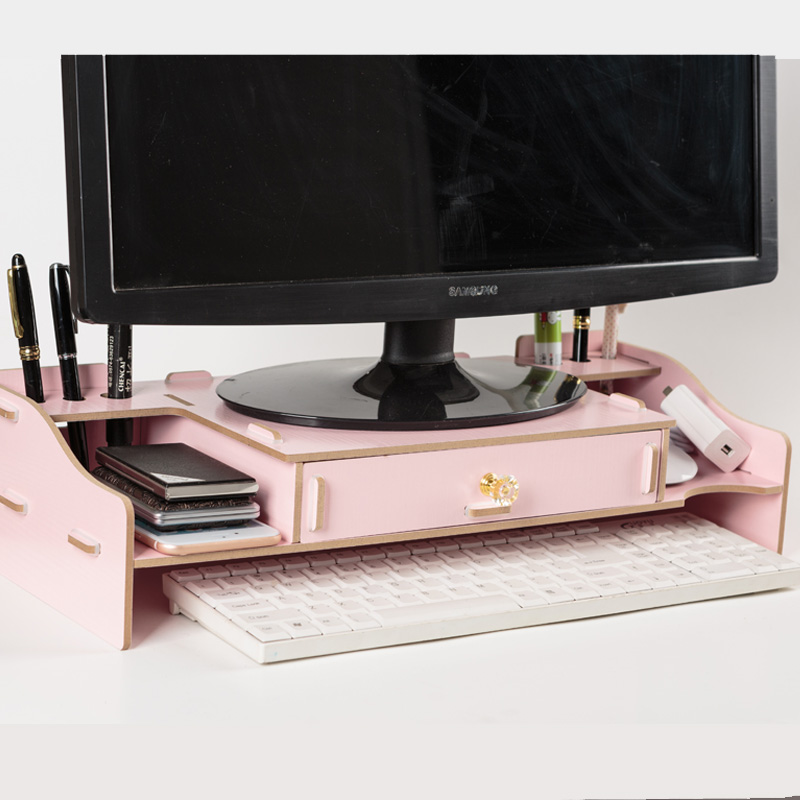 Multi-función de soporte de Monitor para escritorio pantalla de ordenador Riser estante de madera zócalo fuerte portátil soporte de escritorio soporte para portátil TV: pink