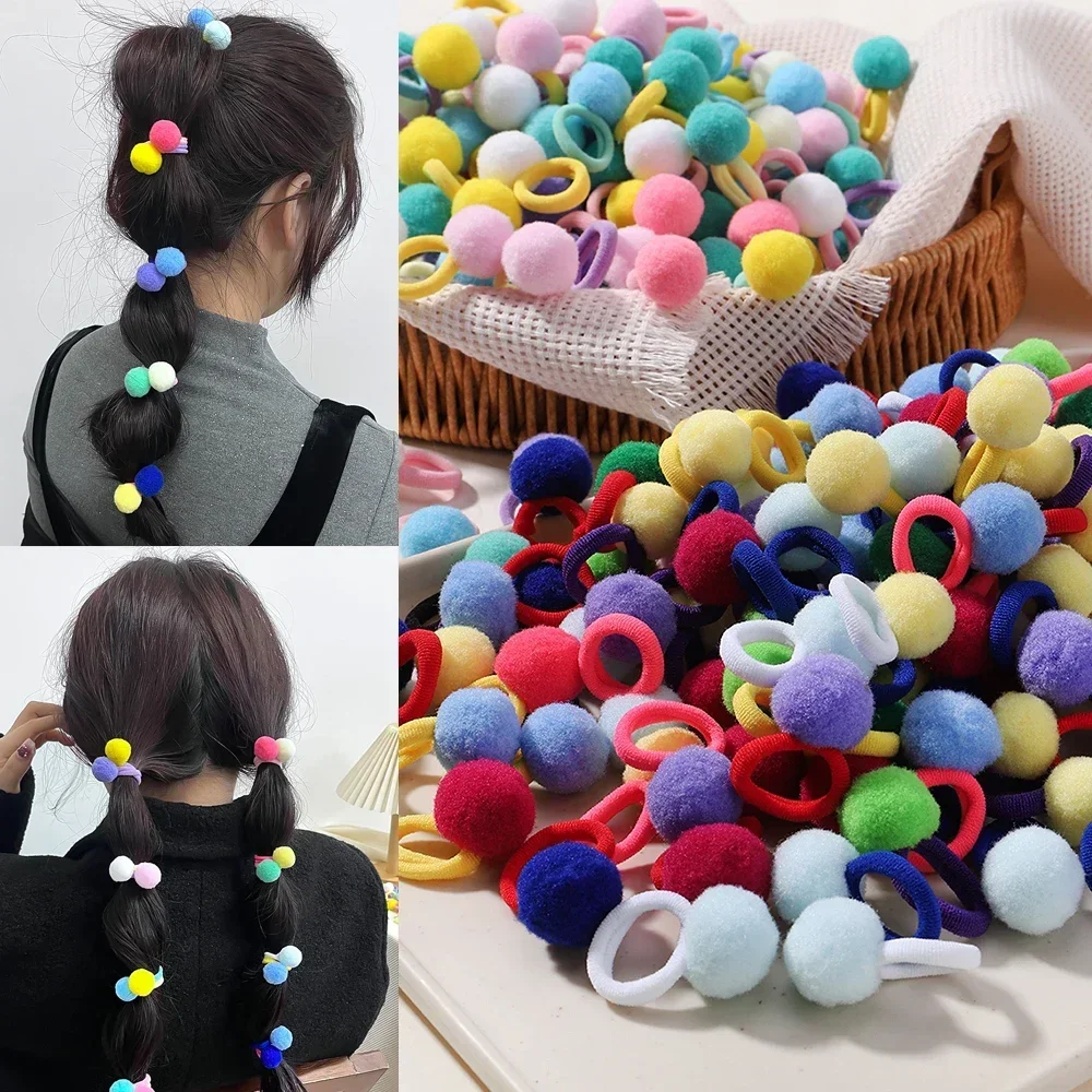 20 pçs crianças elásticos faixas de cabelo meninas bola de pelúcia faixa de borracha para crianças doces scrunchie laços de cabelo clipe acessórios de cabelo do bebê