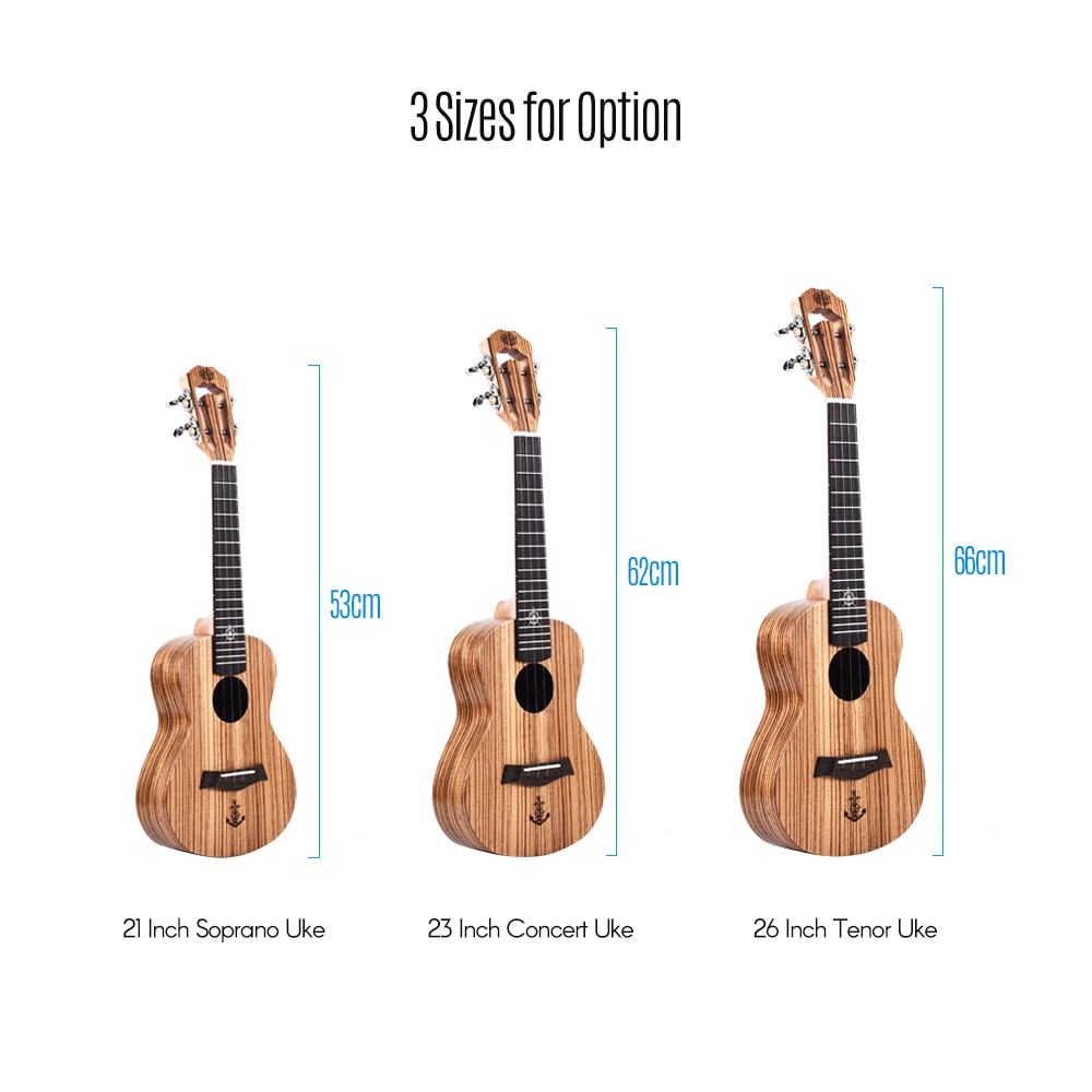 LINGTING ukelele de Tenor de 21/23/26 pulgadas, tablero superior de madera de cebra con bolsa, cuerdas de correa Uke, paño de limpieza Capo, 2 uds, púas para celuloide