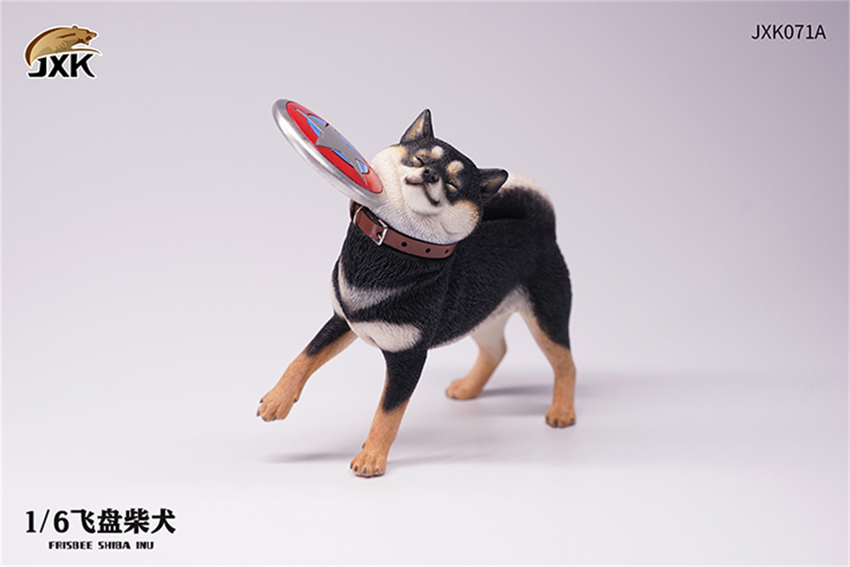 JXK 1/6 Flying Disc Shiba Inu Model Play Football Silly Dog Cute Animal Figure Ornaments Toy for Children Adults Kids: JXK071A