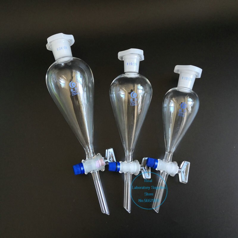 Embudo cónico separador con forma de pera, de 60ml a 2000ml, con vidrio, vidrio de pistón de suelo, cristalería de Laboratorio 1 pieza,