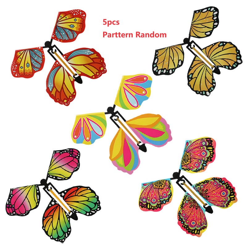 Mariposas voladoras mágicas, juguete de cuerda en el cielo, marcapáginas, tarjetas de felicitación, banda de goma alimentada, accesorios mágicos para niños, sorpresa: Gris claro