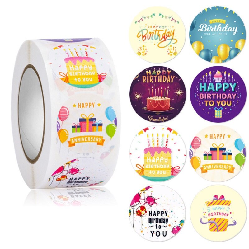 50-500pcs 1inch round happy Birthday sticker balloon Hobby labels Craft supplies stickers party favors for kids birthday