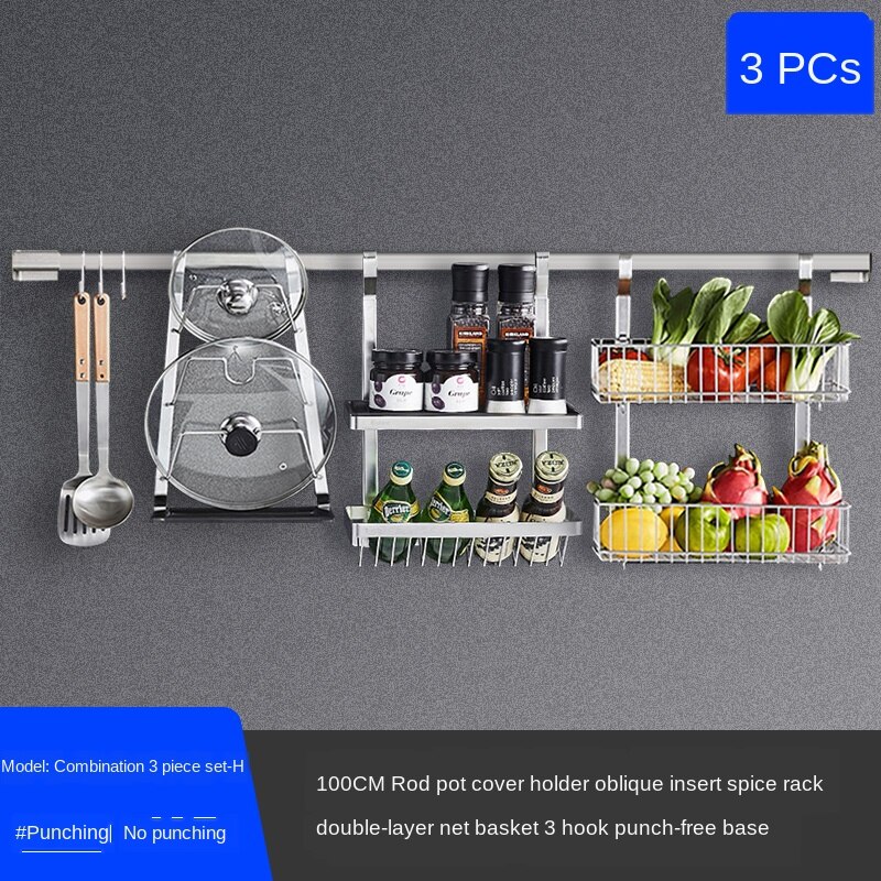 Stainless steel kitchen shelf wall hanging sauce rack hanging rack kitchen counter storage rack