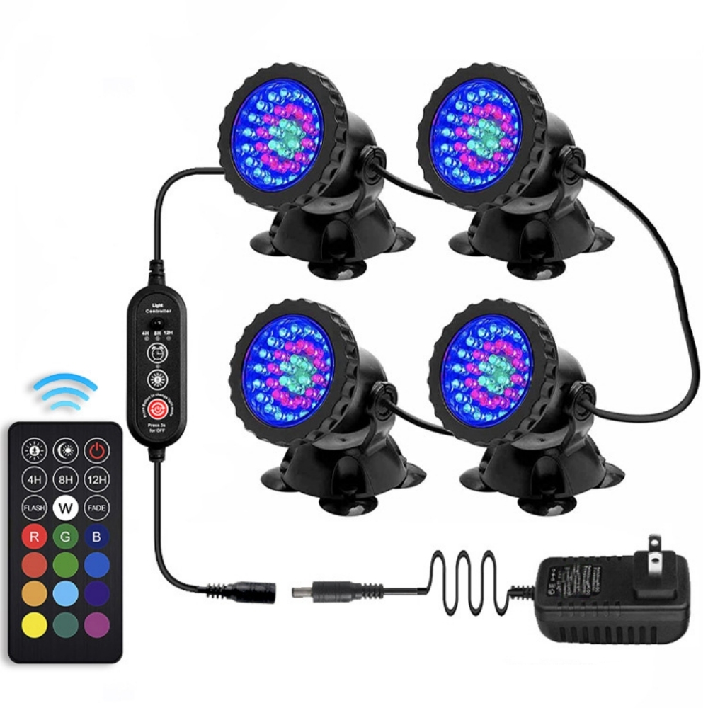 36LEDs RGB Underwater Spotlight 12V IP68 Waterproof Fountain Fish Tank Swimming Pool Pond Aquarium Garden Lamps: Red / US Plug