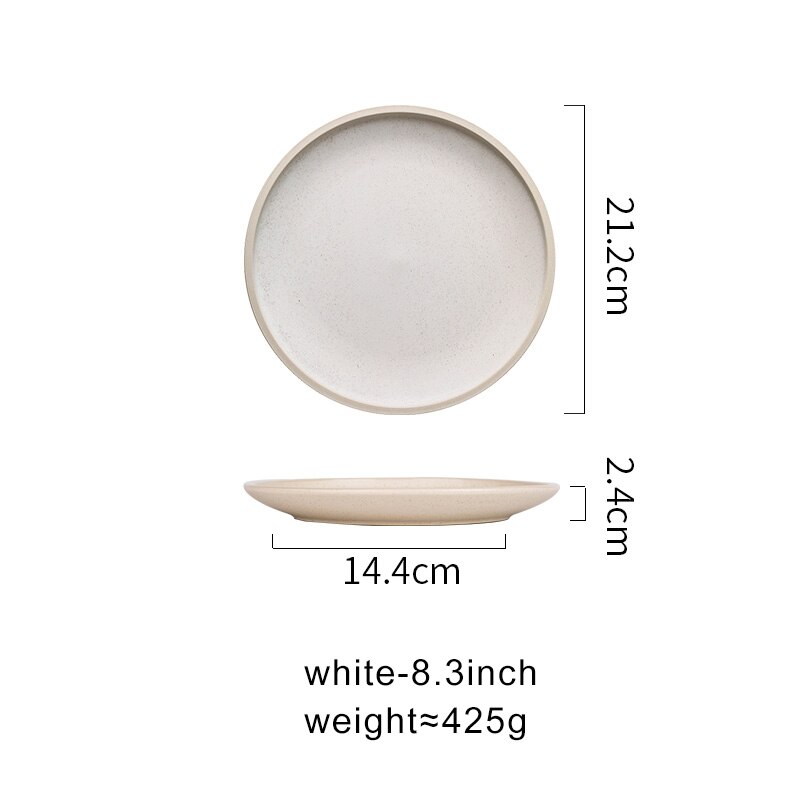 8.3/10inch Porcelain Dinner Plates Set Pizza Pasta Serving Plates Matte Glaze Steak Dessert Dishes Tableware: white-8.3 inch