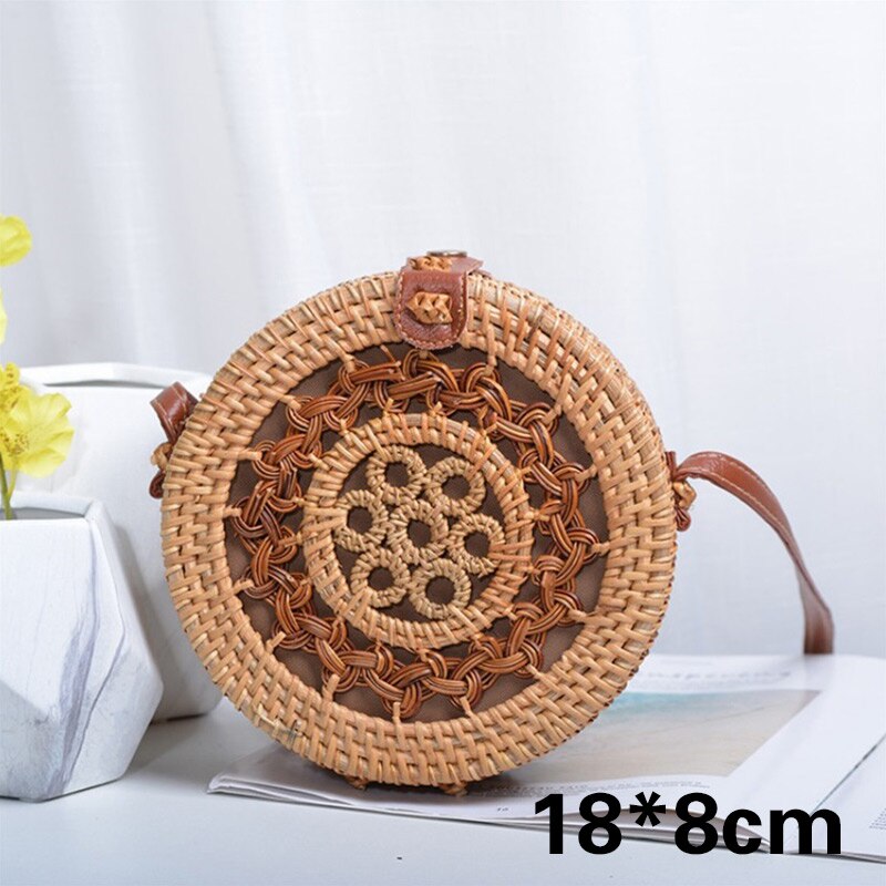 Ronde Strozak Rotan Vrouwen Tas Zomer Holle Handgemaakte Messenger Crossbody Tas Strand Handtassen Bohemen Bolsas Femininas