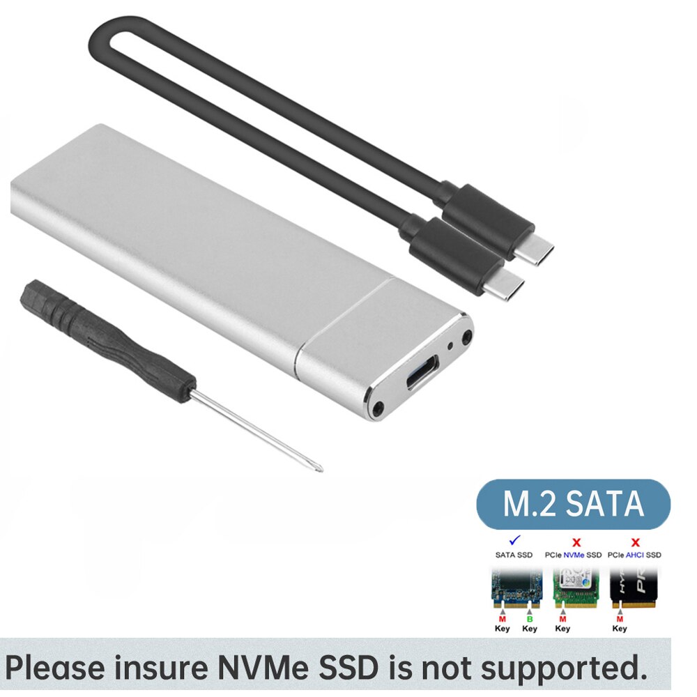 Boîtier SSD USB 3.1 vers M.2 NGFF, adaptateur UASP SuperSpeed pour 2242 2260 2280 M2: C to C cable Silver