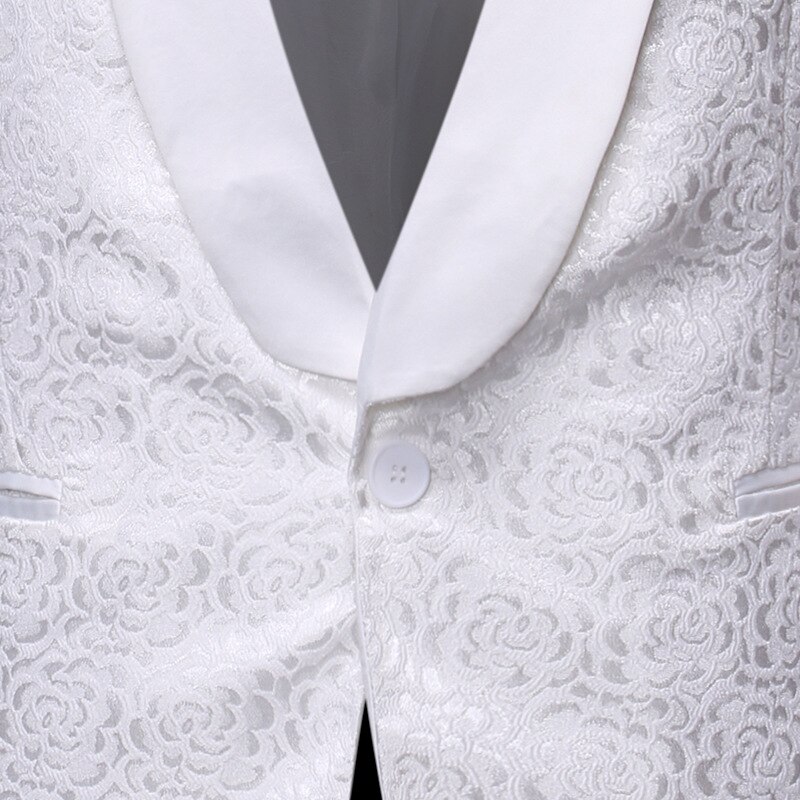 Weiße Rose Jacquard Blazer Männer Schal Kragen eins Taste Blazer Jacke Herren Hochzeit Party Bühne Bankett Kleid Blazer Kostüm Homme