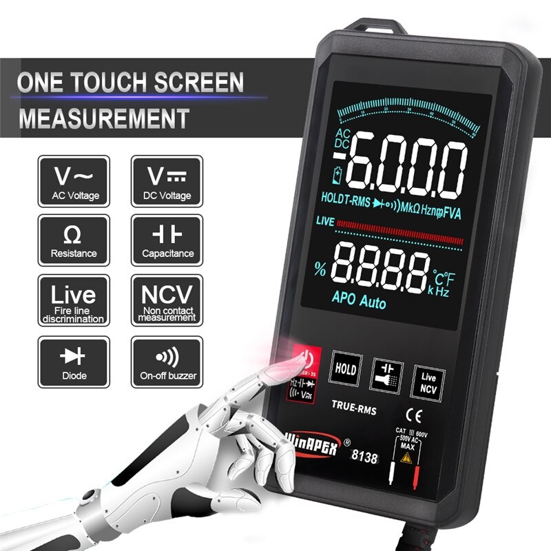 Intelligent Digital Multimeter Touch Screen LCD 6000 Count Automatic Scanning Digital Multimeter AC DC Measurement NCV True RMS