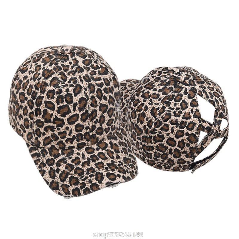 Femmes lavé casquette de Baseball crème solaire en détresse déchiré Criss croix haute queue de cheval réglable chapeau de relance N12 20 directe: Leopard