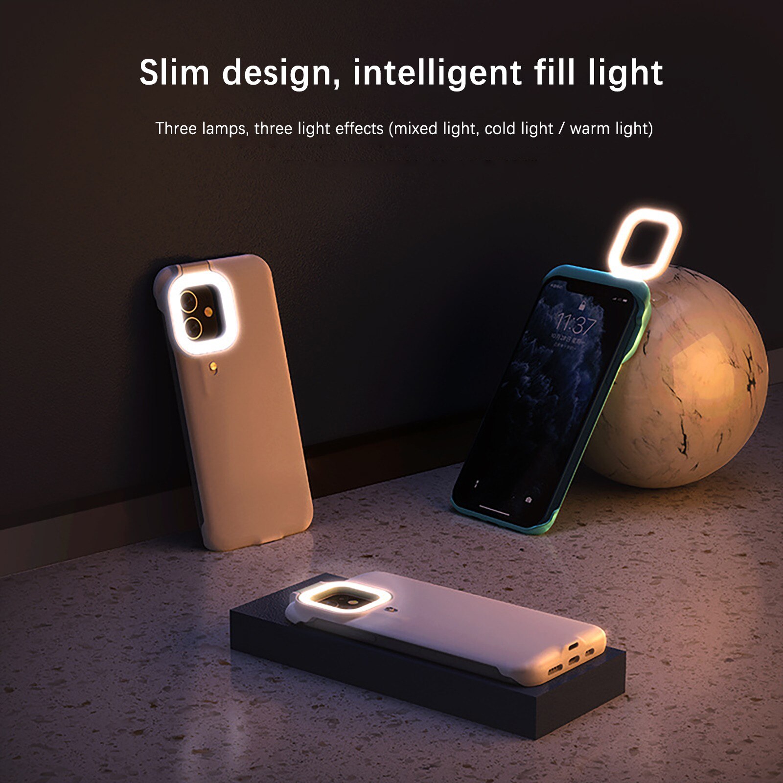 1pcs Fill Cell Phone Case Light Fill Light Selfie Beauty Ring Flash Mobile Phone Case Stable Shell Perfect For Iphone