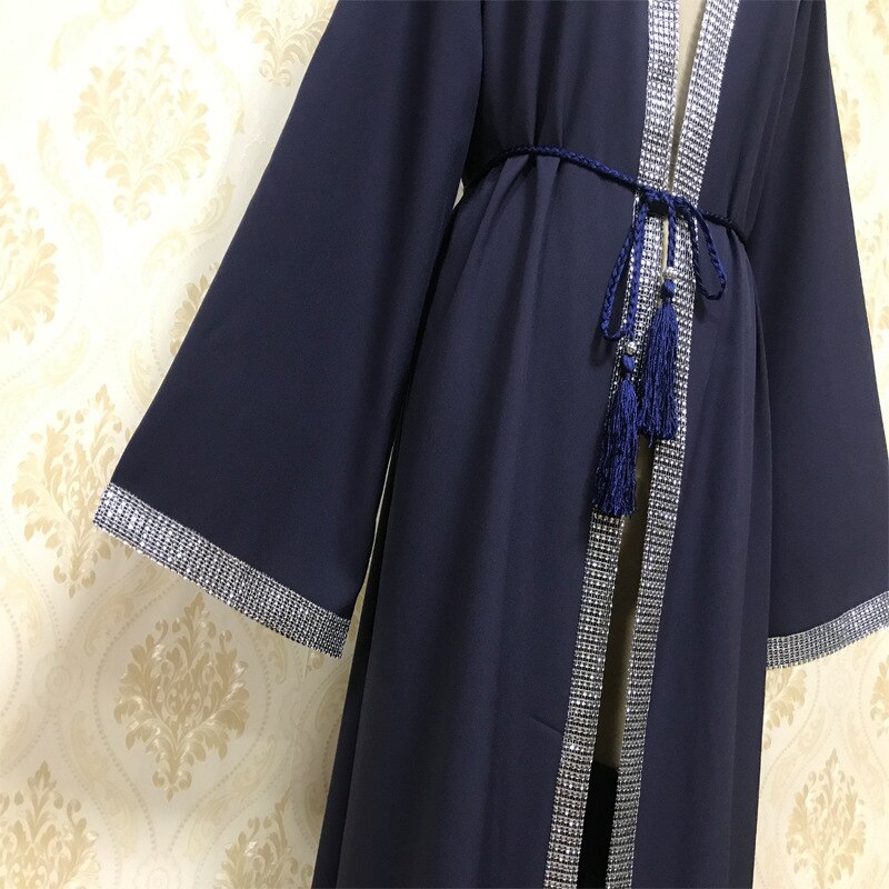 Plus size moslim open abaya jurk vrouwen dubai arab losse open lange gewaad vetersluiting strass hijab jurken bovenkleding islamitische kleding