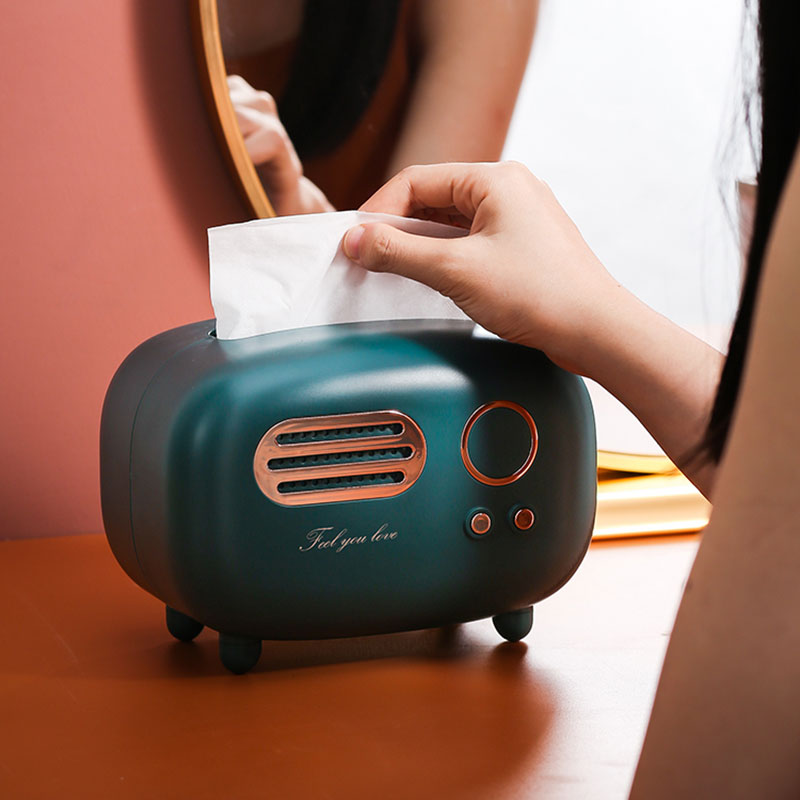 retro Radio Modell Gewebe Kasten Schreibtisch wc Papier Halfter Jahrgang Spender Speicher Serviette fallen Organizer Sekretariat Heimat Dekoration: Grün