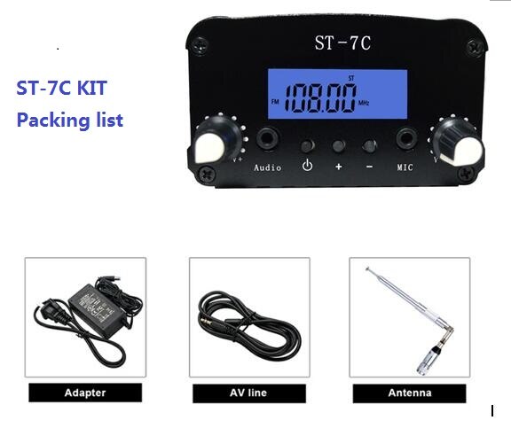 St-7C 7W/1W FM stereo PLL transmitter +Small Antenna + Power supply: KIT (BNC)