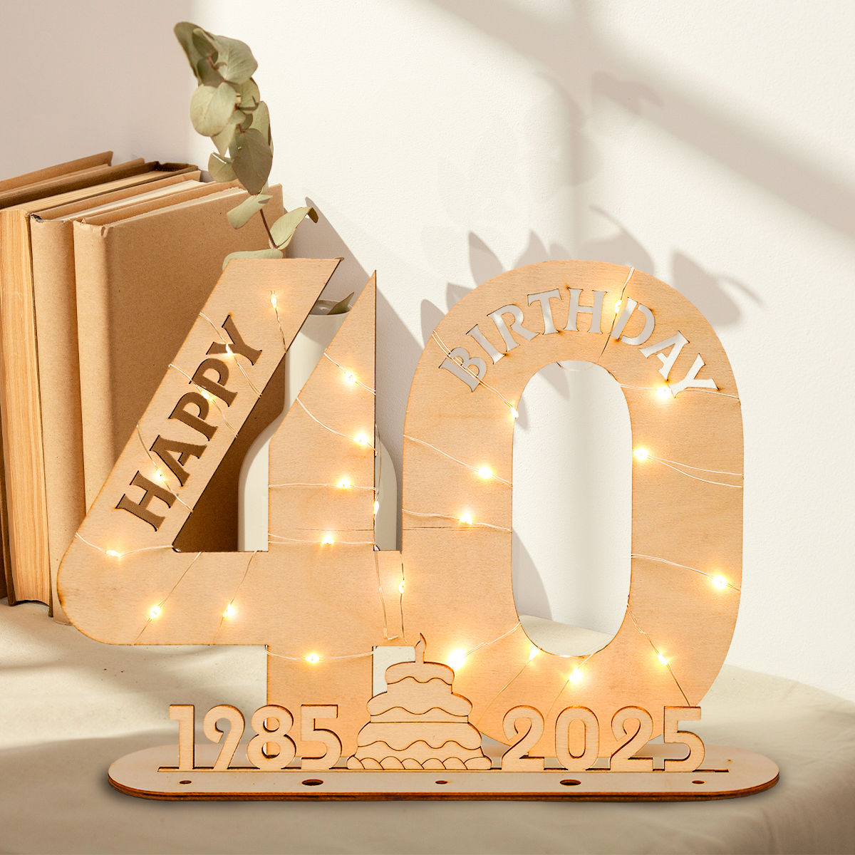 Numeri portato in legno con luci Insegna fai-da-te illuminata per artigianato artistico Decorazioni per feste di compleanno fai-da-te di età 18 30 40 50 60 Decorazioni in legno