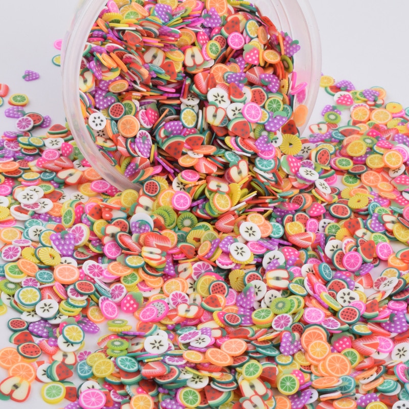 1000 stücke Obst Scheiben Charms Für Kinder Lizun DIY Liefert Polymer Klaren Ton Streusel Kitt Nail art Handwerk Bildung Spielzeug