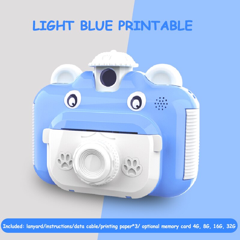 Kinderen Instant Print Camera Roterende Lens 1080P Hd Kids Camera Speelgoed Met Thermisch Fotopapier: light blue