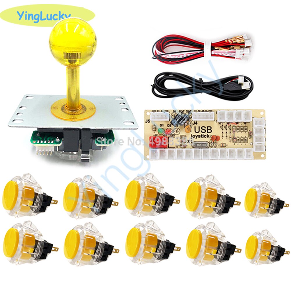 Kit de joystick d&#39;arcade avec encodeur USB, contrôleur PC + Joystick swan + boutons transparents pour jeux d&#39;arcade Mame raspberry pie: yellow