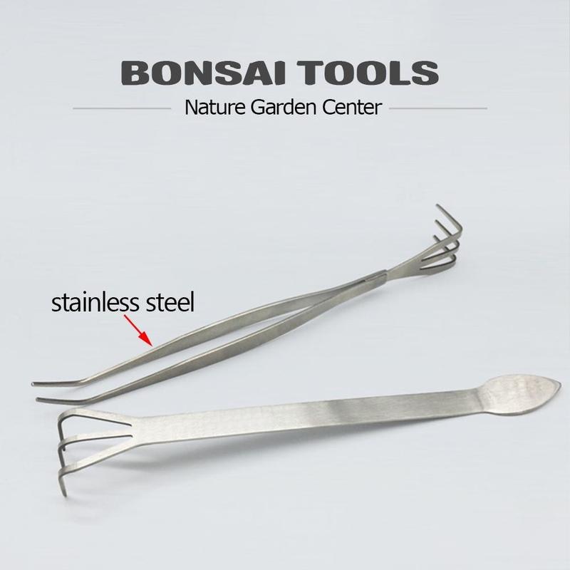 Outil de bonsaï multifonction 2 en 1, râteau à racine en acier, spatule pincettes, Durable, antirouille, poignée antidérapante, outil de jardin