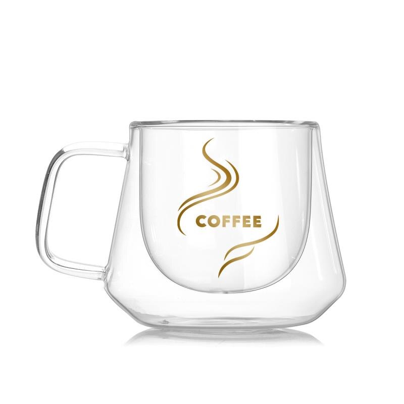 Tazas de café dobles de 200ml con las tazas con asa para beber aislamiento doble pared taza de té de cristal taza para la leche: with logo