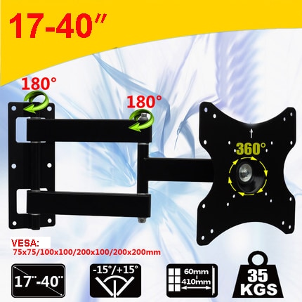 EML403X Full Motion 17"-40" LED LCD TV Wall Mount 360 Degree Rotation Swivel Tilting Monitor Holder Arm Brackeet Max. VESA 200mm