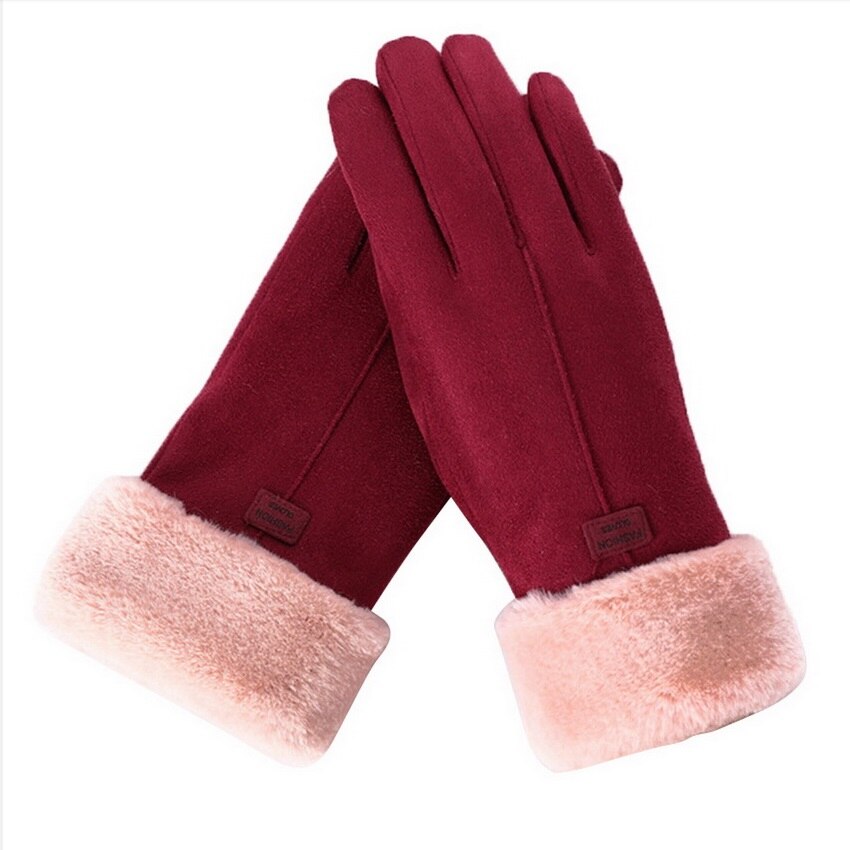 luxe daim gants mitaines doigt complet mitaines droite Index doigt écran gant velours épais femmes hiver: wine red
