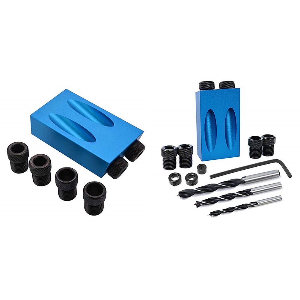 15 Pocket Hole Jig Kit 6/8/10mm Angle Drill Guide Woodwoorking Tool Hole Puncher Locator Jig Drill Bit Carpentry Tools