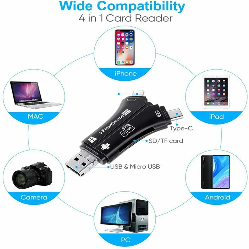 4 in1 USB i-Flash Drive Micro SD/TF Memory Card Reader Adapter For iPhone 12 IOS 14 Android