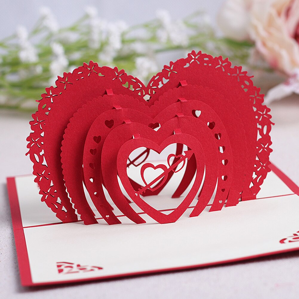 Love Heart 3D POP UP Cards Valentine Day Postcard Wedding Anniversary Invitation Greeting Cards for Girlfriend
