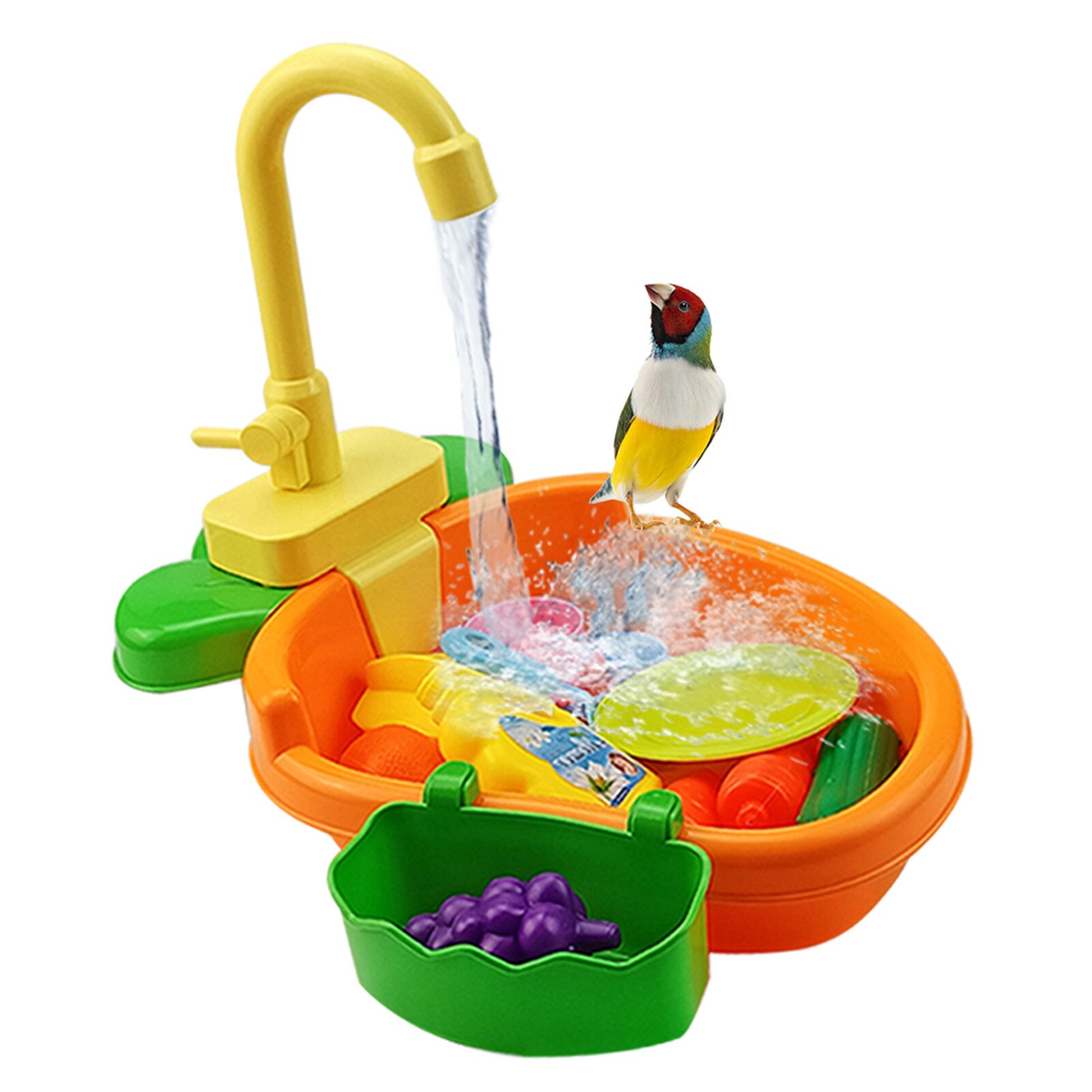 Automatic Bird Bath Tub with Faucet Pet Parrots Parakeet Cockatiel Fountains SPA Pool Shower Multifunctional Toy Cleaning Tool